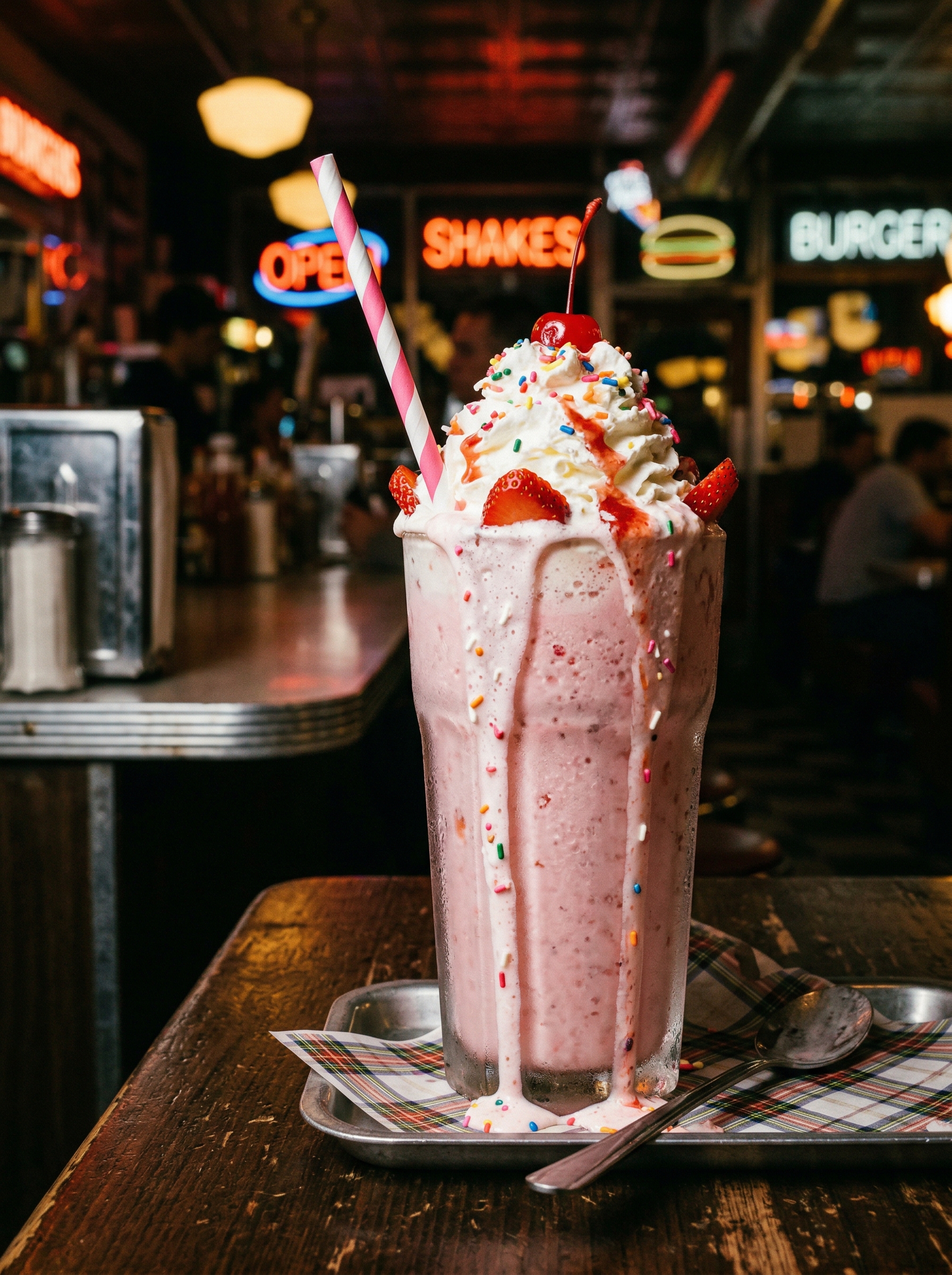 Jordbær milkshake med krem og friske bær